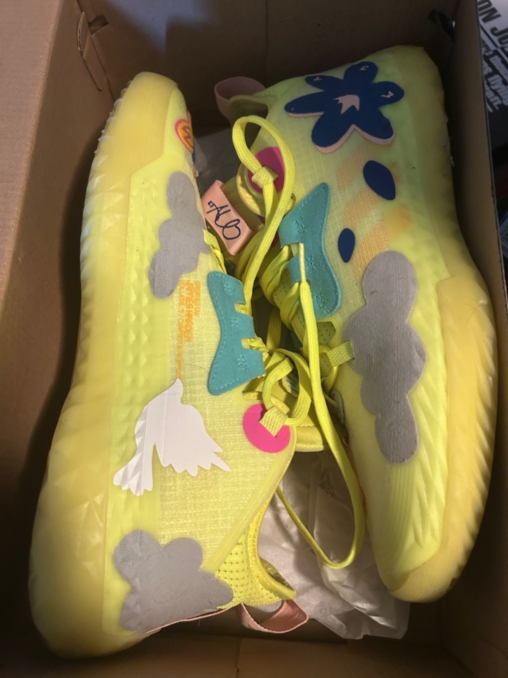 adidas Bright Yellow Kids Floral & Cloud Athletic Sneakers